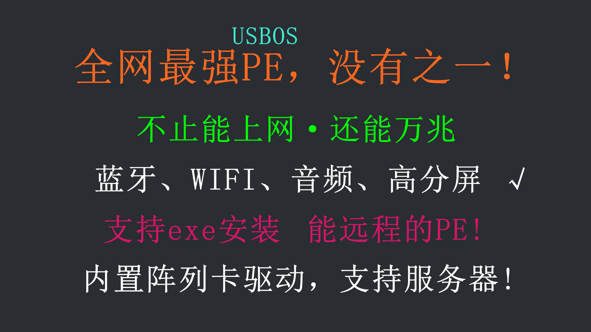 USBOS：在座PE都是垃圾！能上网、可装exe，可远程，带一切驱动！支持服务器阵列卡-itdog